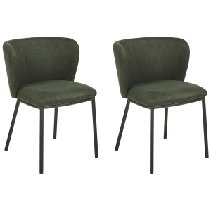 Set 2 sedie da pranzo Beliani Mina, imbottite verdi con struttura in metallo nero.