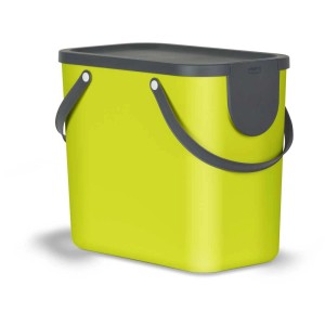 Rotho Albula Recycling-Mülleimer, 25 l, Lime, mit Deckel und Griffen für einfache Mülltrennung.
