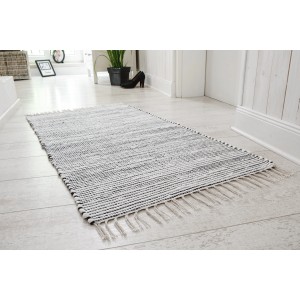 Tappeto Kentucky, bianco e nero, 60x120 cm. Tappeto in lana con frange, facile da pulire e resistente.