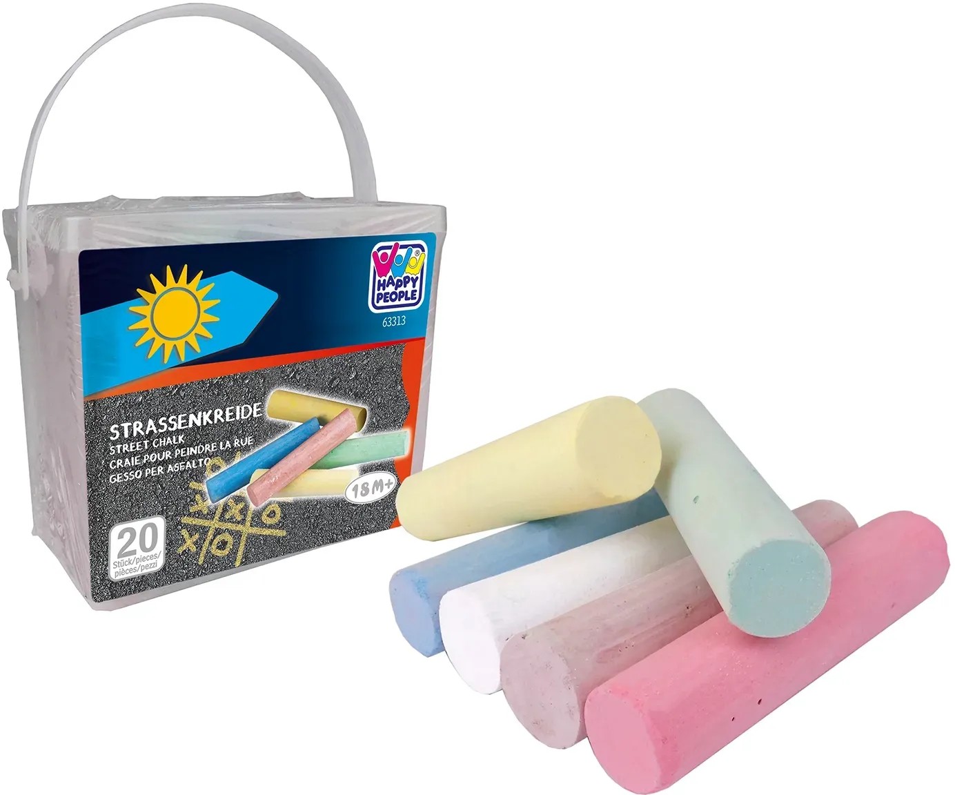 TerCasa 998704 - Set di 100 gessetti per pittura su strada, 50 gessetti in 2 secchi con coperchio e manico, 100 gessetti colorati per pavimentazione o asfalto, gessetti per strada per bambini