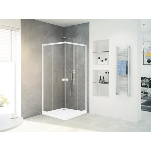Douche d'angle : Cabine de douche Baliv DUK-90.11E avec cadre blanc, largeur variable.