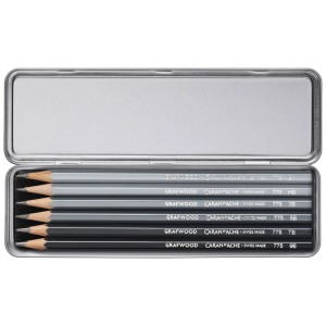 Caran d'Ache Graphitstifte, 6 Stk. im Set, verschiedene Härtegrade in Metalletui.