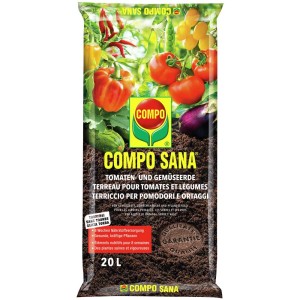Sac de terreau tomates et légumes Compo Sana 20L pour une croissance saine au jardin.