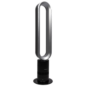 Kibernetik Bladeless Standventilator BSV97 in Silber-Schwarz. Moderner, rotorloser Ventilator mit schlankem Design.