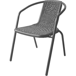 Sedia impilabile in polyrattan e acciaio grigio con braccioli. Ideale per giardino, terrazza, balcone.