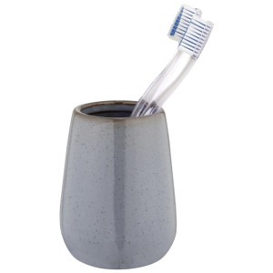 Portaspazzolino Wenko Sirmione grigio in ceramica con due spazzolini.