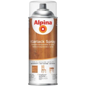 Alpina vernis transparent en spray, 400ml, satiné pour meubles et bois.