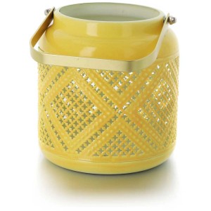 Lanterne en métal jaune Balthasar Vibes, Ø 12 cm, hauteur 13 cm. Lanterne de table décorative avec motif.