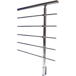 Kit de rampe Dieda en aluminium anodisé avec barreaux ronds horizontaux. Vue détaillée.