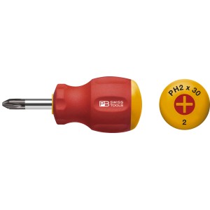Cacciavite Philips PB Swiss Tools, rosso, con lama corta e manico giallo.