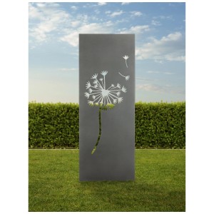 Paravent Nouvel Vento, brise-vue en acier anthracite avec motif pissenlit pour jardin et terrasse.