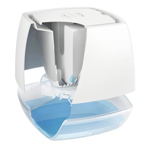 Déshumidificateur UHU Ambiance blanc avec réservoir d'eau et recharge déshumidificateur.