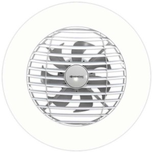 Ventilateur de plafond blanc Sonnenkönig Orbit avec cage de protection.
