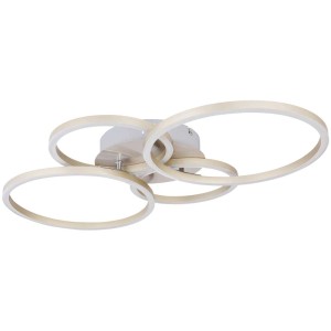 Plafoniera LED moderna con quattro anelli in nichel opaco. Illuminazione elegante per ogni stanza.
