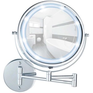 Miroir cosmétique LED Wenko Power-Loc Lumi Chrom avec support mural et éclairage.