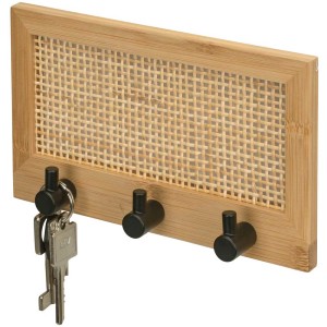 Wenko Hakenleiste Allegre mit 3 Haken aus Stahl, Bambus und Rattan im Boho-Stil.