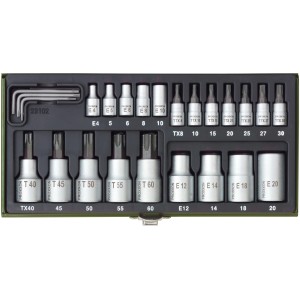 Jeu de douilles Proxxon TX 1/4" et 1/2" 24 pièces en coffret acier.