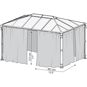 Zanzariera Palram Canopia per gazebo Martinique 3x3.6m, antracite, con cerniere e ganci.