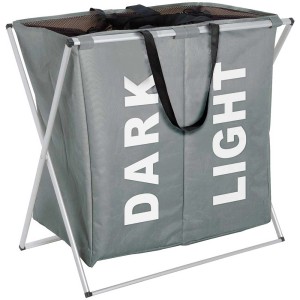 Cesto portabiancheria Wenko Duo grigio, 120 l, con 2 scomparti e telaio in alluminio.