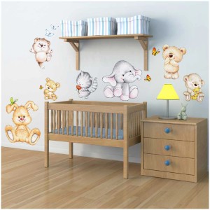 Wandsticker "Cute Animals" XL: Bär, Hase, Elefant und Katze als Wanddeko im Kinderzimmer.