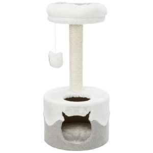 Arbre à chat Trixie Nuria, 71 cm, blanc/gris avec tronc en sisal, plateforme et panier douillet.