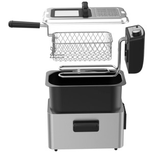Koenig Friggitrice Inox, 2000W, 3.4l, argento-nero, con cestello e coperchio.