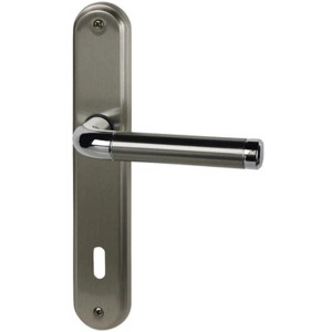 Set maniglia su placca Sally, cromo/acciaio inox, foro Yale, ferramenta per porte interne.