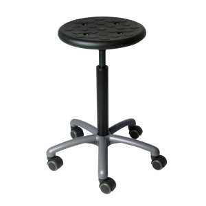 Tabouret d'atelier Küpper, gris clair, avec roulettes et hauteur réglable. Idéal pour établi.