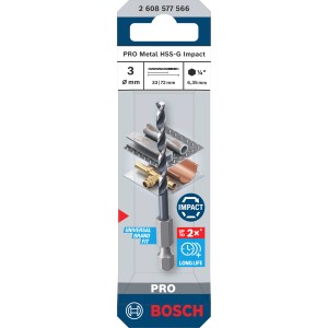 Punta elicoidale Bosch Pro Metal HSS-G Impact, 3mm, per metallo.