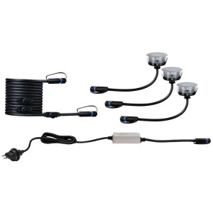 Paulmann Set di faretti da incasso a LED per esterni, color argento, con trasformatore e cavo.