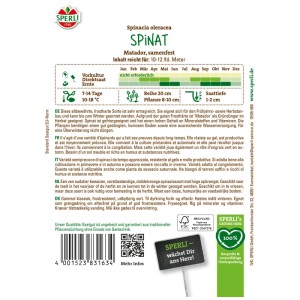 Sachet de graines d'épinards Sperli Matador, variété résistante pour printemps et automne.