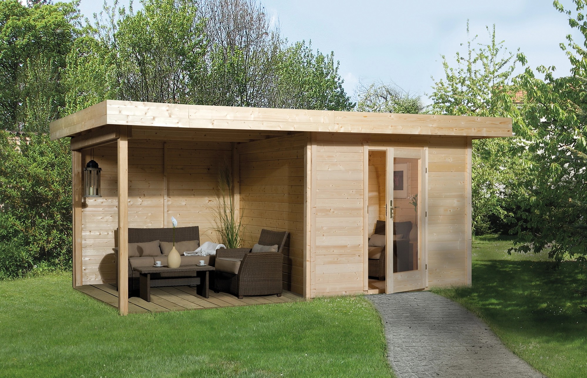 OBI HolzGartenhaus Florenz B Natur Gr. 3 mit Anbaudach 295 cm / 530 x