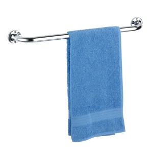 Wenko Porta asciugamani Basic, acciaio inox lucido, con asciugamano blu. Montaggio a parete, 60 cm.