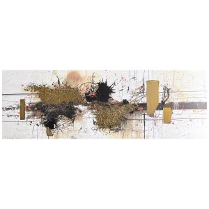 Quadro su tela dipinto a mano "Metal" 40x120cm, pittura astratta in oro e nero.