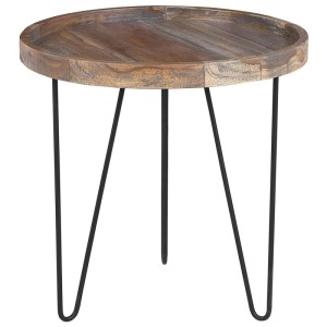 Tavolino rotondo Beliani Bondiss in legno di Java con gambe in metallo nero.