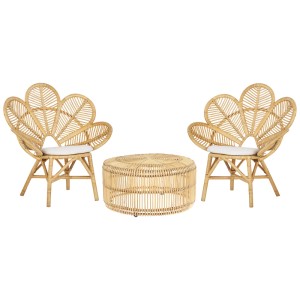 Set balcone 3 pz. Beliani Florentine Limni, rattan naturale con design a piuma di pavone.