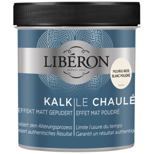 Barattolo di pittura effetto gesso Libéron Le Chaulé Bianco, adatta per mobili in legno.