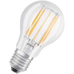 Dimmbares Osram LED-Leuchtmittel Filament E27, warmweiß, 11W. Klare Glasbirne mit sichtbaren LED-Fäden.