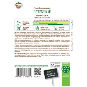 Sperli Saatgut Petersilie Gigante d'Italia Packung, ganzjährig erntbar, glatte Blätter.