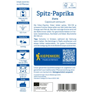 Graines de poivron pointu Zlata Kiepenkerl pour env. 40 plantes.