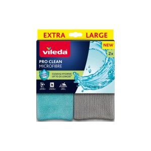Vileda Chiffon microfibre Pro Clean lot de 2, taille XL, bleu et gris. Chiffons de nettoyage pour une propreté sans traces.