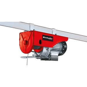 Treuil à câble Einhell TC-EH 250, rouge/argent, avec câble métallique et brides de fixation.