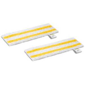 Kärcher Universal Set de lingettes pour sol EasyFix : 2 lingettes blanches à rayures jaunes pour appareils de nettoyage.
