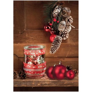 Tulpen-Randglas 1062 ml mit Deckel, dekoriert mit Sternenband und Lichterkette, als weihnachtliche Deko.