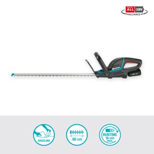 Taille-haie sans fil Gardena ComfortCut 60/18V P4A Ready-To-Use Set avec batterie, chargeur et poignée ErgoLine.