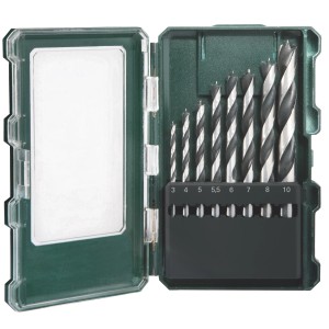 Coffret de forets à bois Metabo, 8 pièces, avec forets hélicoïdaux à bois de différentes tailles.
