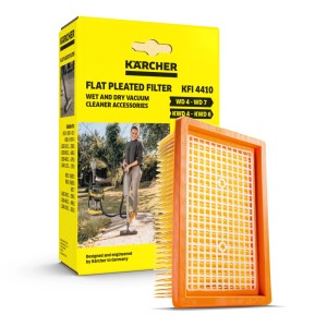 Filtre plissé Kärcher KFI 4410, orange-jaune, pour aspirateurs eau et poussière. Dans l'emballage jaune.
