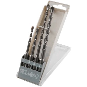 Set di punte per trapano a percussione Wolfcraft, 4 pezzi, attacco SDS-plus, per cemento, pietra e muratura.