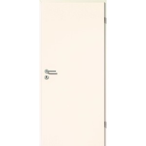 Porte intérieure CPL blanche, blanc soie, DIN droite, avec poignée et serrure.