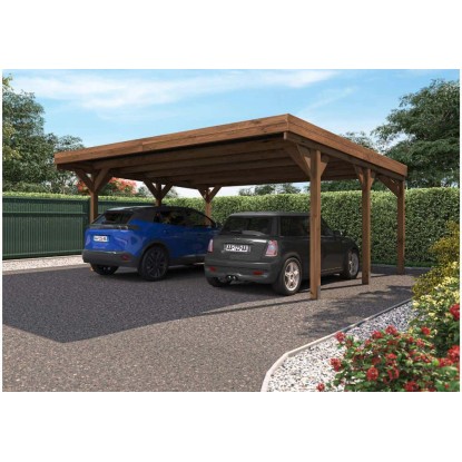 Alpholz Doppelcarport Victor Holz Druckimprägniert Braun B 604 cm x T 511 cm